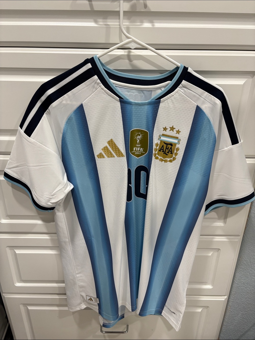 adidas White & Light Blue Argentina Style Kids Soccer Jersey
